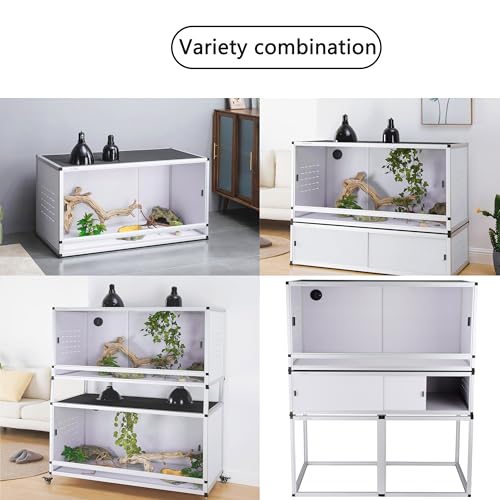 44 Gallon White PVC Reptile Enclosure, 40 x 16 x 16 Inch Habitat for Leopard Geckos, Crested Geckos and Small Reptiles with Tempered Glass Doors and Lock