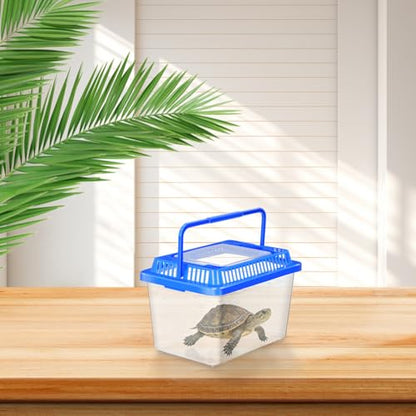 SEWACC Plastic Turtle Tank with Lid, Portable Aquarium Enclosure for Home and Travel, Clear Reptile Carrier Box for and Lizards, Sturdy Pet Habitat