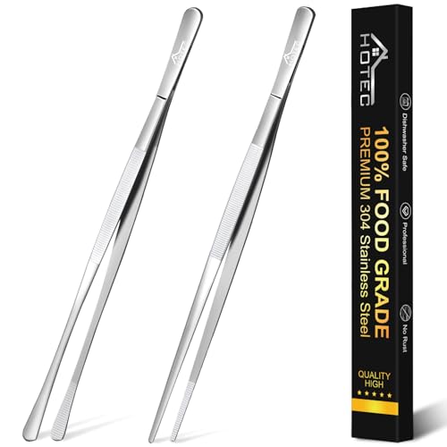 HOTEC Kitchen Tweezers Tongs Stainless Steel Professional Chef Tweezers, Set of 2-12inch Extra-Long Food Tongs for Cooking,Grill and Baking - color: Silver, size: 2PCS: 12 Inch