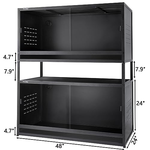 PVC Reptile Enclosure 48"x24"x24" Space Efficient Reptile Terrarium 120 Gallon Large Tank for Bearded Dragon Lizard Snake, Wide Breeding Vivarium Area with Sliding Glass Doors Combination Lock - size: Two 48x24x24''-120 Gallon with Kit