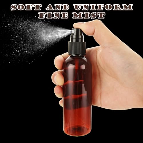 ABuff 60 Pack Plastic Spray Bottles 4oz Small Empty Fine Mist Spray Bottles Amber Clear Bottles for Essential Oils, Bath, Beauty, Hair & Cleaning, Small Sprays Bottle for Travel, With 10 Funnels