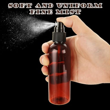 ABuff 60 Pack Plastic Spray Bottles 4oz Small Empty Fine Mist Spray Bottles Amber Clear Bottles for Essential Oils, Bath, Beauty, Hair & Cleaning, Small Sprays Bottle for Travel, With 10 Funnels