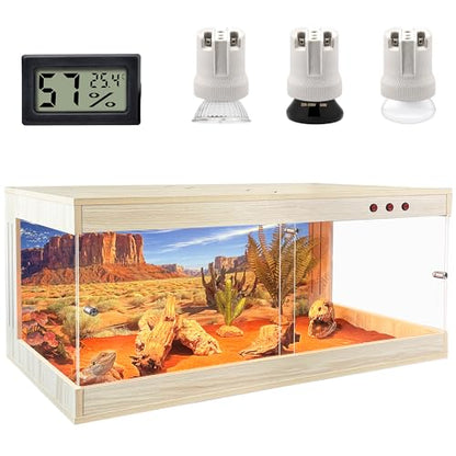 ROYXEN 81 Gallons Reptile Tank, Reptile Enclosure with Lockable Design, Tempered Glass Bearded Dragon Tank for Lizard Habitat (Oak, 48"x20"x19.5") - color: Oak, size: 48"x20"x19.5"