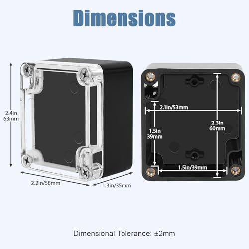 Junction Box with Clear Cover IP65 Waterproof Project Box Dustproof ABS Plastic Electrical Project Boxes Universal Enclosure, Black 2.4"x 2.2"x 1.3"(63x58x35mm)(Pack of 2) - color: 2 packs, size: 2.4"x 2.2"x 1.3"