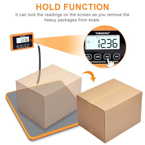 THINKSCALE Shipping Scale, 440lb, 10g/1oz Postal Scale, Hold/Tare | Carbon Fiber Platform – Anti-Slip & Lightweight, Backlit LCD Easy Read, for Packages & Mail. Battery + AC adapter included - color: Carbon Fiber Gray