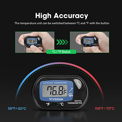 VIVOSUN 4-Pack LCD Digital Aquarium Thermometer | Fish Tank Water Terrarium Temperature with Suction Cup for Turtle - size: 4 packs