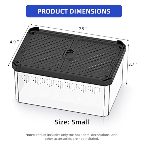 7.5" Clear Magnetic Door Reptile Terrarium for Gecko & Frog Black | Clear acrylic magnetic door; top grid vents for airflow. Non-stick, wipe-clean surface. Fits geckos, insects & crabs - color: Black, size: 7.5x4.9x3.7 Inch