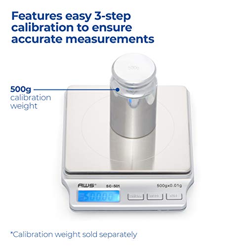 American Weigh Scales SC Series Precision Digital Kitchen Weight Scale, Food Measuring Scale, 2kg x 0.1g (Silver), AMW-SC-2KG (500g x 0.01g) - size: 500g x 0.01g