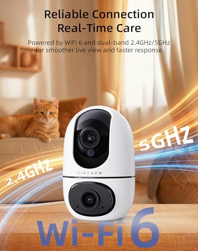 VIRTAVO AI Pet Camera Indoor with Phone App for Dog, Cat, Puppy, Dual-Lens | 360° Auto Tracking & Pet Calling, No Subscription, Wi-Fi 6 (5GHz/2.4GHz), Apple Watch & Alexa Compatible - size: XD1-PET-1PACK