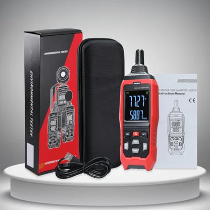 Humidity and Temperature Meter Data Logger Digital Psychrometer HVAC, Wet Bulb Thermometer Record 4000pcs Data and Export, Large LCD Humidity Tester Dew Point Meter with Indicator and Buzzer Alarm