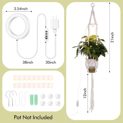 2 Pack Hanging Plant Grow Lights for Indoor Plants with Timer, Wall Mounted Full Spectrum Pendant Growing Light with Macrame Plant Hanger, Ceiling LED Planta Luz for Potted Plants Home Decor - size: 2 Pack