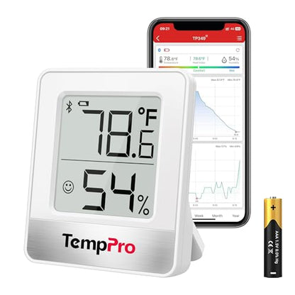 TempPro TempAir 260FT Bluetooth Indoor Thermometer Hygrometer | Indoor Temperature and Humidity Monitor with App Alerts for Bedroom, Greenhouse, Nursery & Cellar, 2-Year Data Export - style: 1 Battery