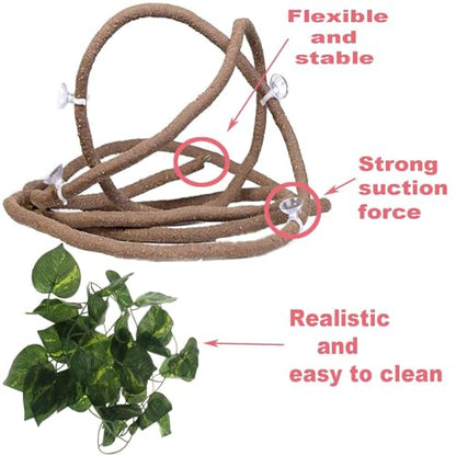 Tfwadmx 7FT Jungle Vines for Reptiles with Suction Cups 2 Pcs Bend A Branch Ivy Artificial Climbing Fake Leaves Habitat Terrarium for Chameleons, Snakes, Ball Python (2m/6.5Ft) - size: 6.5 Ft Thin Vines 2 pcs