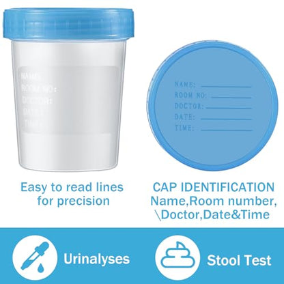 Geiserailie 200 Pcs Disposable Specimen Cup Urine Pee Cups for Testing 4oz Specimen Container with Leak Proof Screw on Lids for Safe Urinalysis Pee Stool Sample Collection Analysis (Blue) - color: Blue