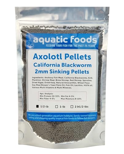 Axolotl Blackworm Pellets. 2mm-1/16 Sinking California Blackworm Small Pellets for Small Axolotl, Frogs, Shrimp, Salamanders, Newts, Snails…1/2-lb Pouch Bag - size: 8 Ounce (Pack of 1)