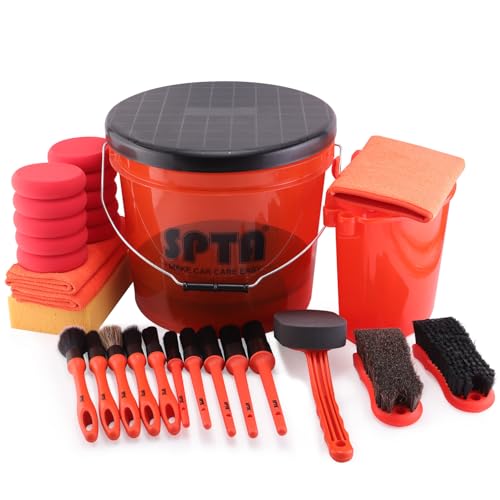 SPTA 29Pcs Car Wash Bucket Set, 15L Scratch Free Detailing Bucket with Car Wash Filter, Wash Mitt Sponge Towels Tire Detailing Brush Set, Exterior Interior Car Detailing Set, Complete Car Care Tools - size: 15L