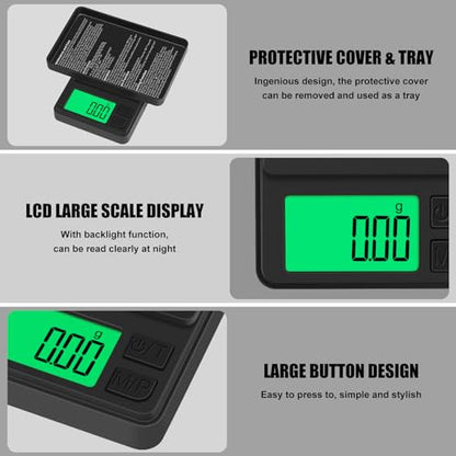 Digital Pocket Scale 1000g x 0.01g, Diyife Portable Precision Gram Scale | Jewelry Scale with Protective Cover, Auto-Off, Backlit LCD, 7 Units Tare, for Food, Kitchen, Coffee, Battery Included - color: Black