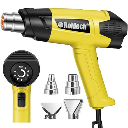 1500W Heavy Duty Heat Gun, Variable Temperature Control Hot Air Gun Kit with 2 Air Flow 120°F~1200°F and 4 Nozzles for Crafts Shrink Wrap (Yellow) - color: Yellow