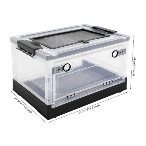 Foldable Reptile Glass Terrarium Tank, Pet Enclosure with Ventilation Mesh | Clear Small Space-Saving Desktop Habitat Carrier with Safety Latchesfor Bearded Dragon, Geckos, Snakes - color: Black