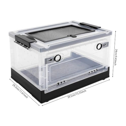 Foldable Reptile Glass Terrarium Tank, Pet Enclosure with Ventilation Mesh | Clear Small Space-Saving Desktop Habitat Carrier with Safety Latchesfor Bearded Dragon, Geckos, Snakes - color: Black