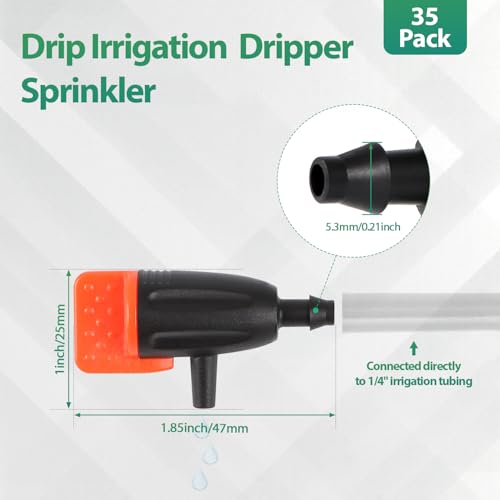 RedChili Drip Irrigation Inline Dripper for 1/4" Drip Irrigation Tubing, 35 Pieces Adjustable Drip Emitters Micro Drippers for Drip Irrigation Gardening System Maintain Constant Flow - size: Irrigation Dripper