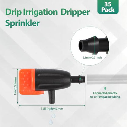 RedChili Drip Irrigation Inline Dripper for 1/4" Drip Irrigation Tubing, 35 Pieces Adjustable Drip Emitters Micro Drippers for Drip Irrigation Gardening System Maintain Constant Flow - size: Irrigation Dripper