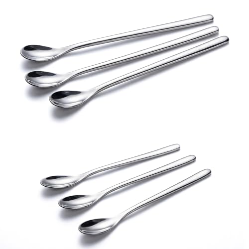6Pcs Stainless Steel Long Handle Spoons, 2-Size Mixing Spoons for Coffee, Dessert, Honey, Cocktail & Kitchen Use (silver,3-pack 13cm +3-pack 23cm) - color: Silver, size: 3-pack 13cm +3-pack 23cm