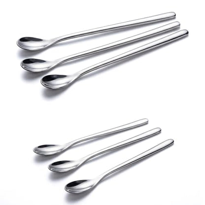 6Pcs Stainless Steel Long Handle Spoons, 2-Size Mixing Spoons for Coffee, Dessert, Honey, Cocktail & Kitchen Use (silver,3-pack 13cm +3-pack 23cm) - color: Silver, size: 3-pack 13cm +3-pack 23cm