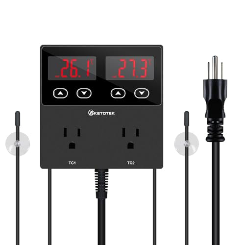 KETOTEK KT99pro Dual Digital Temperature Controller Outlet 10A Relay | Heating Coolling Thermostat Controlled Socket with Sensor for Reptile Brewing Fermentation Breeding Incubation Greenhouse