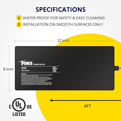 iPower 8 by 18-Inch 24W Reptile Heat Mat, LCD Digital Aquarium Thermometer, Under Tank Warmer Terrarium Heat Pad for Turtles Lizards Frogs and Other Small Animals, Multi Sizes - size: 8 X 18 Inch, style: Pad + Thermometer