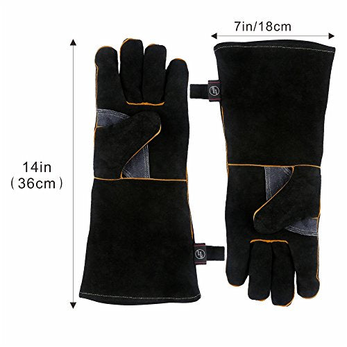 Extreme Heat & Fire Resistant Gloves Leather with Kevlar Stitching,Mitts Perfect for Fireplace, Stove, Oven, Grill, Welding, BBQ, Mig, Pot Holder, Animal Handling
