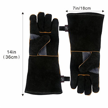 Extreme Heat & Fire Resistant Gloves Leather with Kevlar Stitching,Mitts Perfect for Fireplace, Stove, Oven, Grill, Welding, BBQ, Mig, Pot Holder, Animal Handling