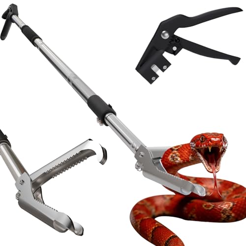 Professional Snake Tongs Grabber Tool, Heavy Duty Stainless Steel Snake Catcher with 5-Level Lock and Foldable 70-Inch Handle - Reliable Outdoor Garden Shed Chicken Coop Trail, Woodpile