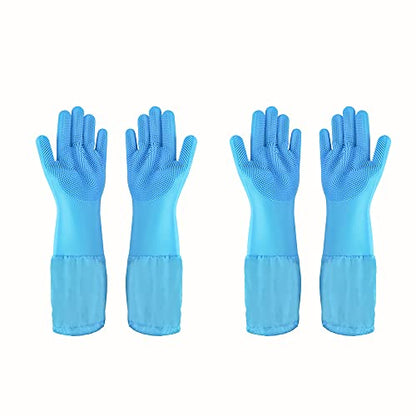 Pet Grooming Gloves Pet Hair Remover Cat, Dog Washing Gloves Silicone Heat Resistant Cleaning Gloves with High-Density Teeth Grooming Gloves for Dogs, Cats, Horses, Rabbits (2 Pairs - Blue) - color: 2 Pairs - Blue