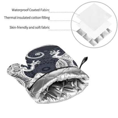 Gecko Lizard Abstract Reptile Animal Herpetology1 4-Piece Oven Mitts and Handle Covers Set - Heat Resistant Baking Gloves for Kitchen BBQ Grilling