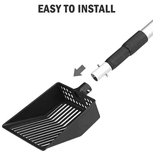 PUPTECK Metal Cat Litter Scoop Adjustable Long Handle Stainless Steel | Fast Sifting Chicken Poop Scooper Coop Accessories, Heavy Duty & Non-Stick Kitty Litter Sifter with Deep Shovel - size: 21"-40"(Adjust by rotating)