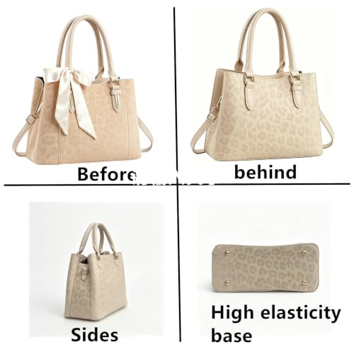 3 Compartment Satchel Purse Top Hnadle Bags Hobo Handbag for Women | Multi Compartment,Medium,Leopard Print Faux Fur,Detachable Shoulder Crossbody Strap,Work Office Daily,High elasticity base - color: Off-white Leopard