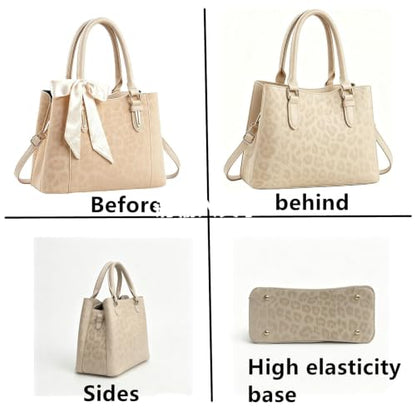 3 Compartment Satchel Purse Top Hnadle Bags Hobo Handbag for Women | Multi Compartment,Medium,Leopard Print Faux Fur,Detachable Shoulder Crossbody Strap,Work Office Daily,High elasticity base - color: Off-white Leopard