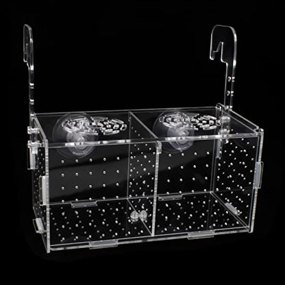 Fish Breeding Box for Aquarium Acrylic Fish Tank Breeder Divider Box with Suction Cups Transparent Hatchery Hanging Incubator for Fishes Shrimp Clownfish and Guppy 7.2" x 3.5" x 3.3"
