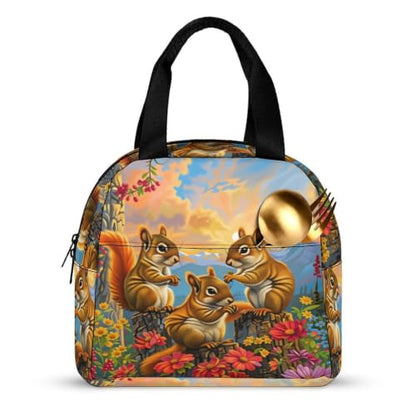 Squirrel Flower Lunch Bag for Women Men | Insulated Lunch Box Leakproof Food Meal Containers Reusable Foldable 6L Capacity Lunch Tote Bags for Work Picnic Travel - color: style-13