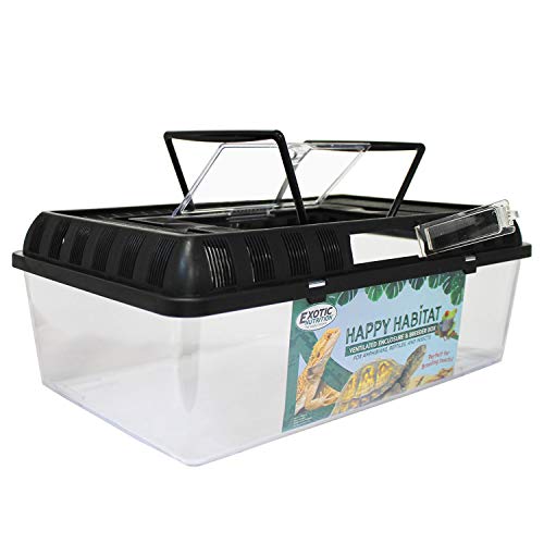 Happy Habitat (Large) - Ventilated Enclosure & Breeder Box - for Live Feeder Insects, Reptiles, Amphibians & Other Small Pets - Durable Plastic Portable Terrarium - size: Large