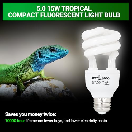 REPTI ZOO UVB Light for Tropical Reptile, 2 Pack 5.0 15W UVA UVB Reptile Light Bulb, UVB Lamp for Crested Gecko Leopard Gecko Frog Toad Snake Chameleon - size: 5.0 15W