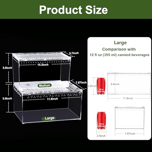 Tarantula Enclosure Spider Terrarium Hermit Crab Tank Starter Kit | Large Escape Proof PC Reptile Habitat 11.8" x 7.87" x 5.9" Full View for Isopods Bug Insect Frog Gecko Snails - size: L-Starter Kit