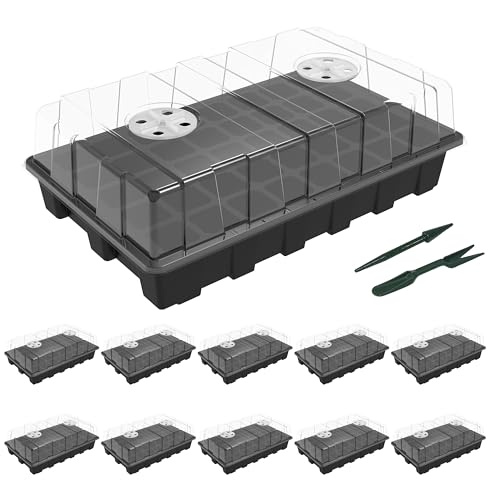 Gardzen 10-Set Garden Propagator Set, Seed Tray Kits with 400-Cell, Seed Starter Tray with Dome and Base 15" x 9" (40-Cell Per Tray) | 400 Cell Garden Propagator Kit with Seed Trays, Humidity Dome and Base for Starting Seeds - size: 40-Cell 10-Pack