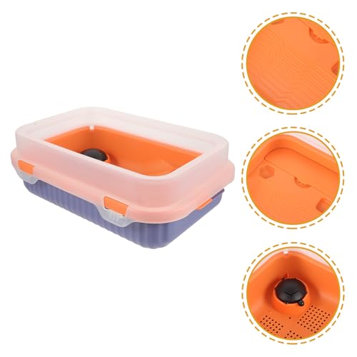 Abaodam Turtle Tank with Basking Platform and Ramp Small Orange-Blue Amphibious Habitat for Aquatic Turtles and Tortoises with Drainage System for Reptile Pets