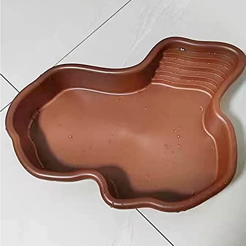 Extra Large Reptile Bathing Pool Reptile Feeding Dish Water Bowl with Ramp Aquarium Ornament for Gecko, Snake, Turtle, Bearded Dragon, Lizard Bath (Brown) - color: Brown
