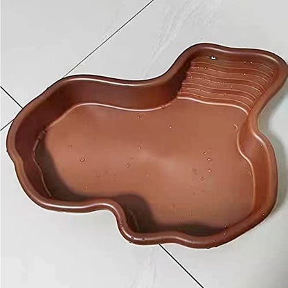 Extra Large Reptile Bathing Pool Reptile Feeding Dish Water Bowl with Ramp Aquarium Ornament for Gecko, Snake, Turtle, Bearded Dragon, Lizard Bath (Brown) - color: Brown