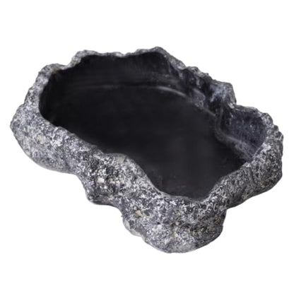 Reptile Water Dish with Natural Rock Texture, 600ml Tortoise Water Bowl for Amphibians & Reptiles, Black, 8.9x6.50x1.77 Inch. - color: Black