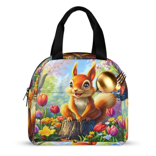 Spring Squirrel Flowers Lunch Bag for Women Men | Insulated Lunch Box Leakproof Food Meal Containers Reusable Foldable 6L Capacity Lunch Tote Bags for Work Picnic Travel - color: style-10