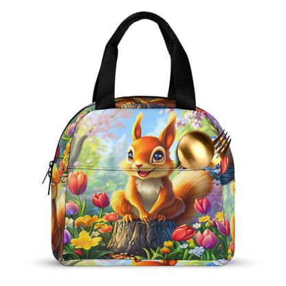 Spring Squirrel Flowers Lunch Bag for Women Men | Insulated Lunch Box Leakproof Food Meal Containers Reusable Foldable 6L Capacity Lunch Tote Bags for Work Picnic Travel - color: style-10
